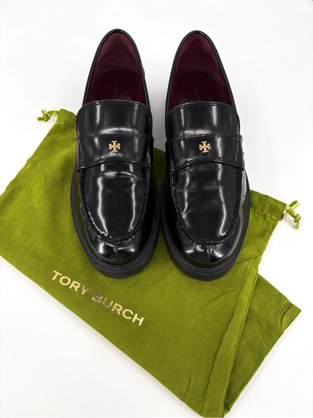 TORY BURCH Classic Lug Loafer Black Leather Platform Loafers 8.5